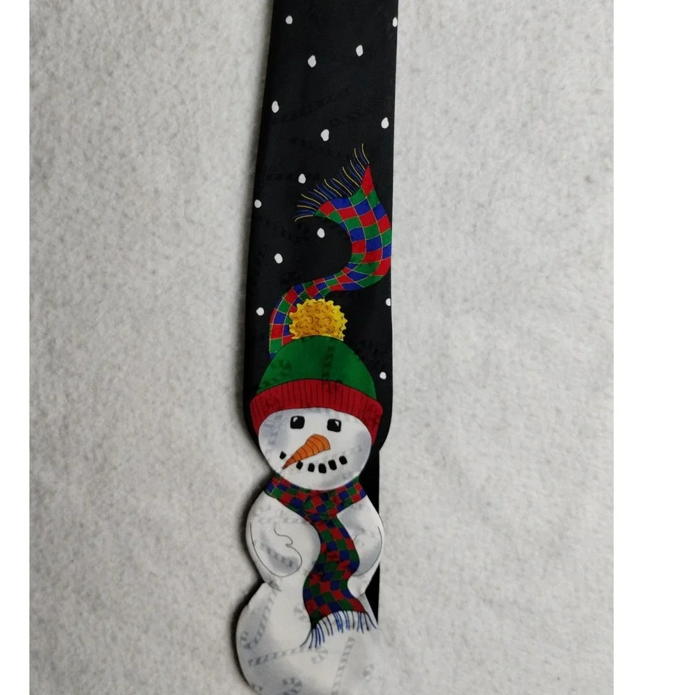Vintage Snowman Christmas Neck Tie Jolly Holiday‎ Black Novelty 57